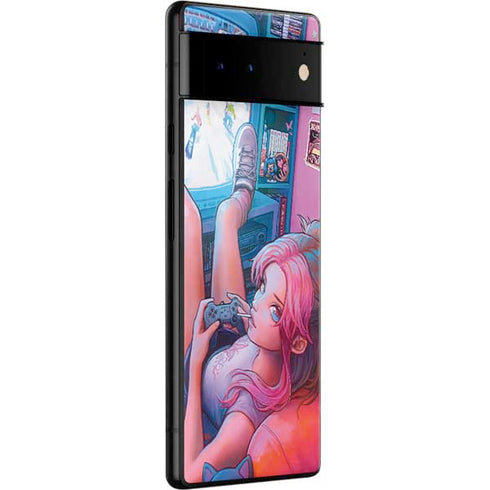 Pink Hair Anime Gamer Girl by Ivy Dolamore Google Pixel 6 Skin